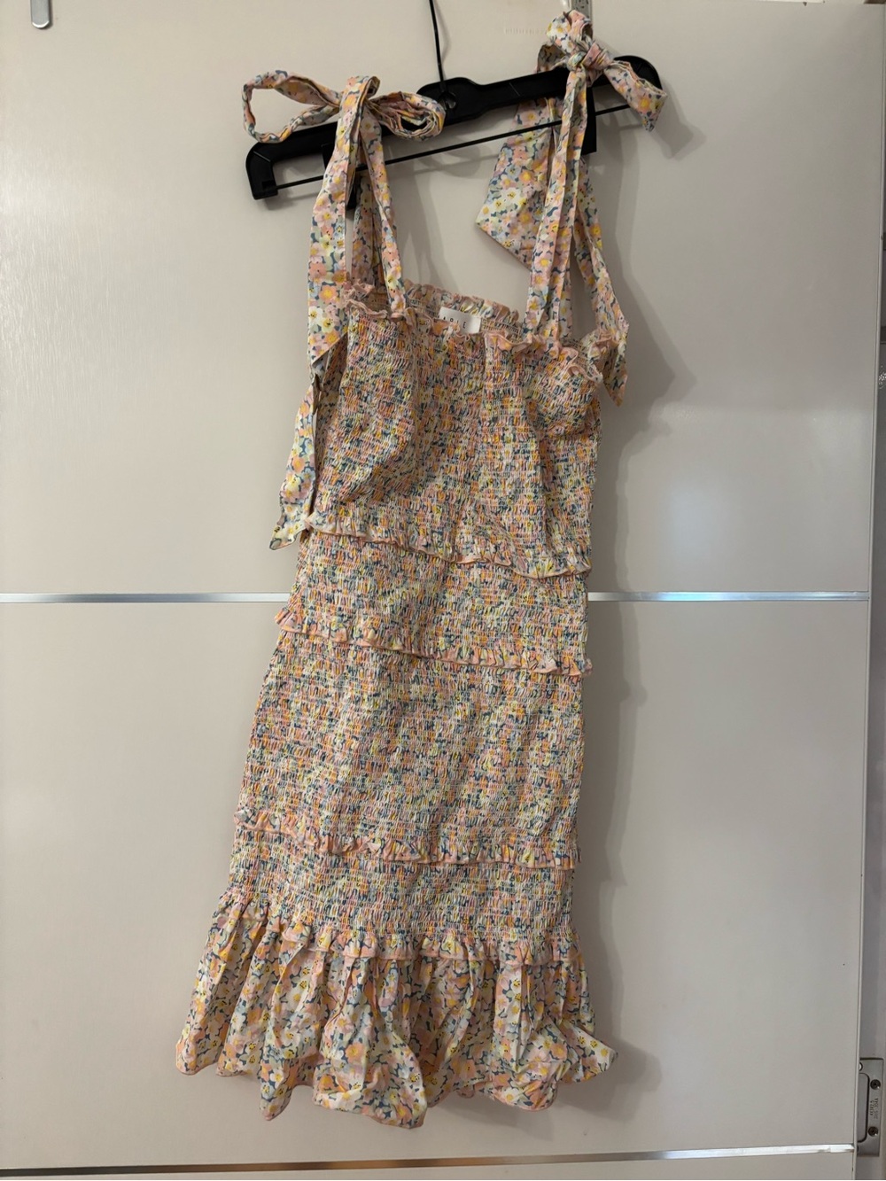MABLE  Pastel  Floral Smocked Midi Dress with Tie Straps size M worn twice